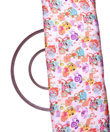 White Colour Kids Print Satin Fabric